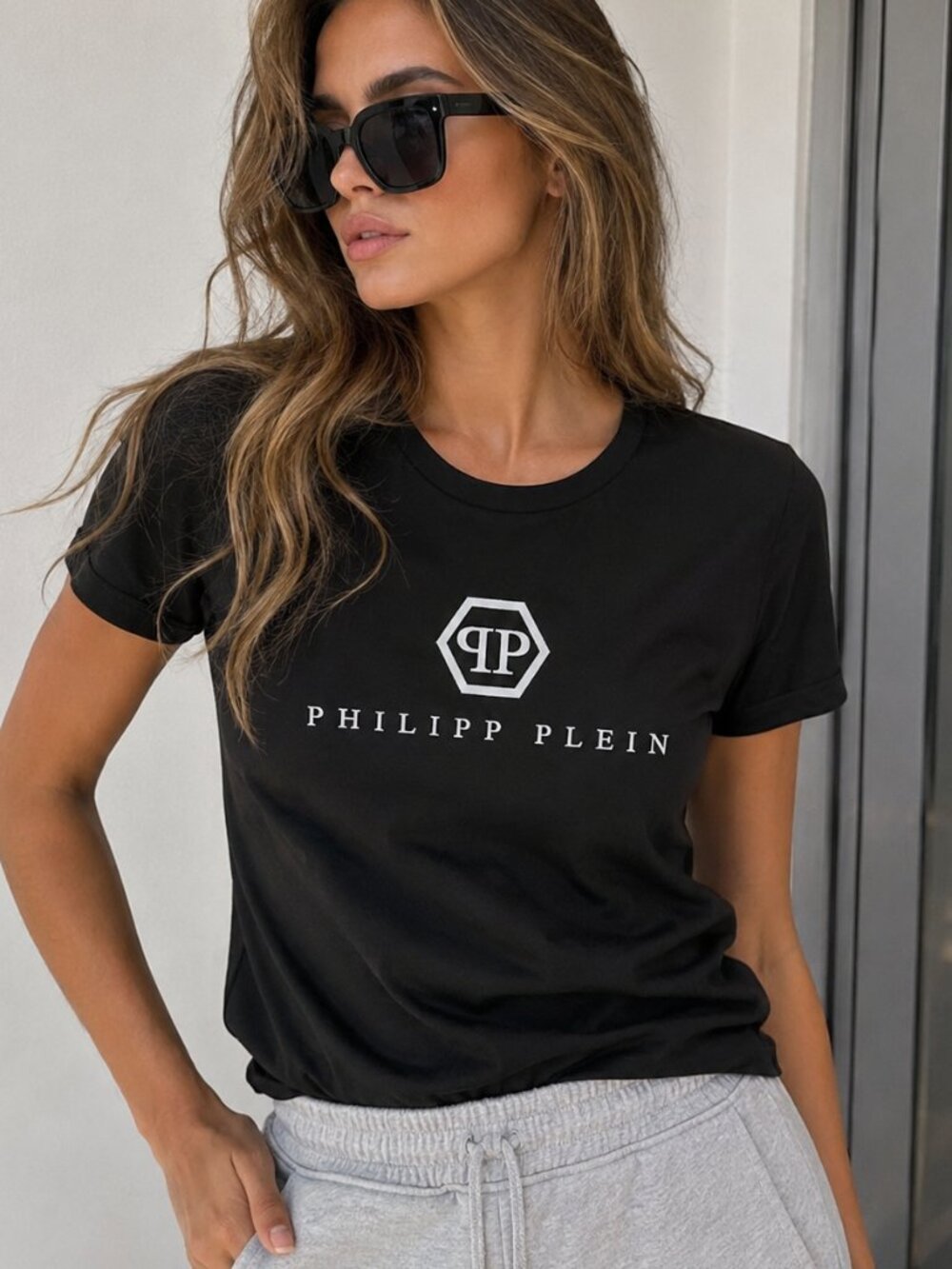 Unisex Black Minimalist Stretch Tee Short Sleeve Casual Streetwear Top Size M